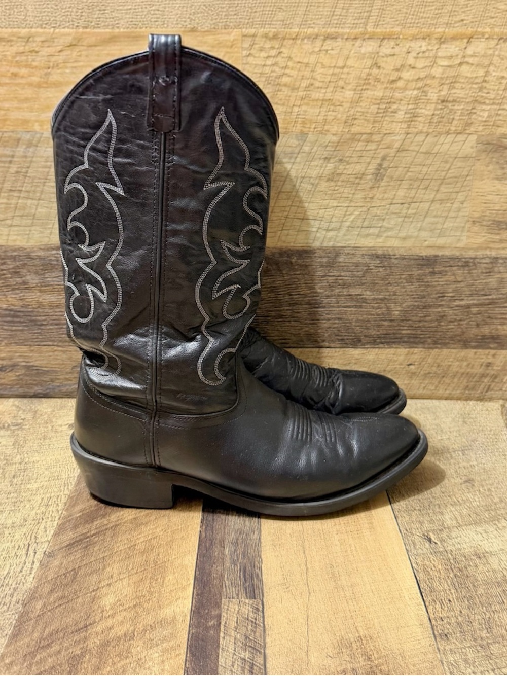 Old West Black Leather Western Cowboy Boots TBM3010 Size 11D Men’s
